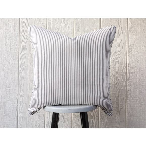 Handmade Pillow COVER ONLY Beige Ticking Stripe Farmhouse Cottage Decor 22x22 - Picture 1 of 5